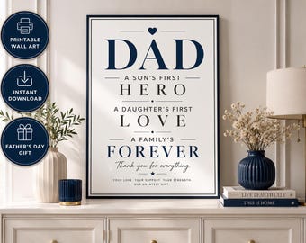 Quadro da parete per papà, "L'eroe di tuo figlio, l'amore di tua figlia, la famiglia per sempre" (Download digitale)