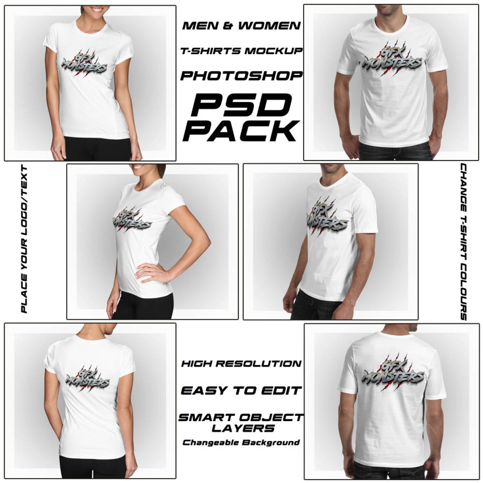 Download Men Women T Shirt Mockup psd Bundle Pack Front Back | Etsy