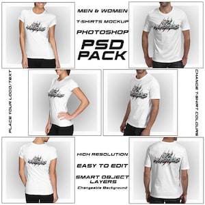 Download Men Women T Shirt Mockup Psd Bundle 6 Poses Models Mock Etsy