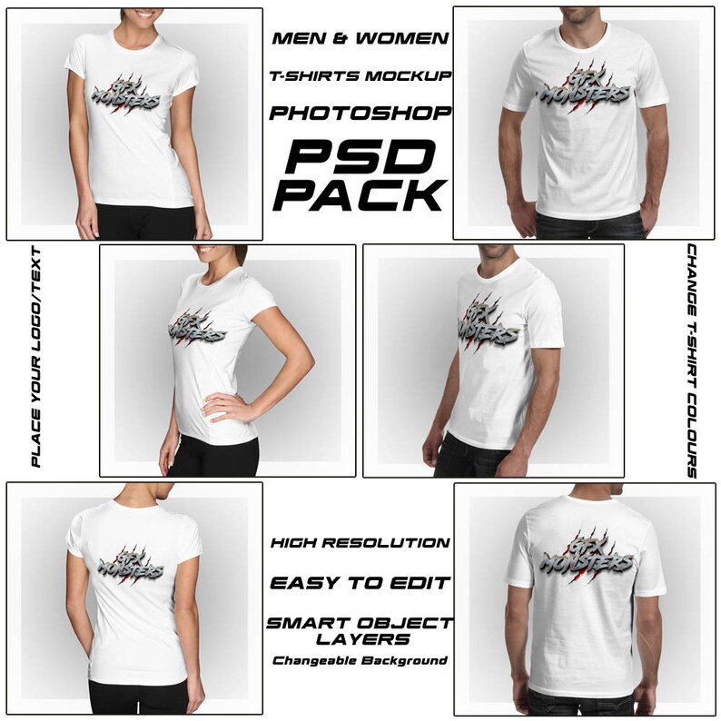 Download Men Women T Shirt Mock Up Bundle Pack Front Back Etsy PSD Mockup Templates