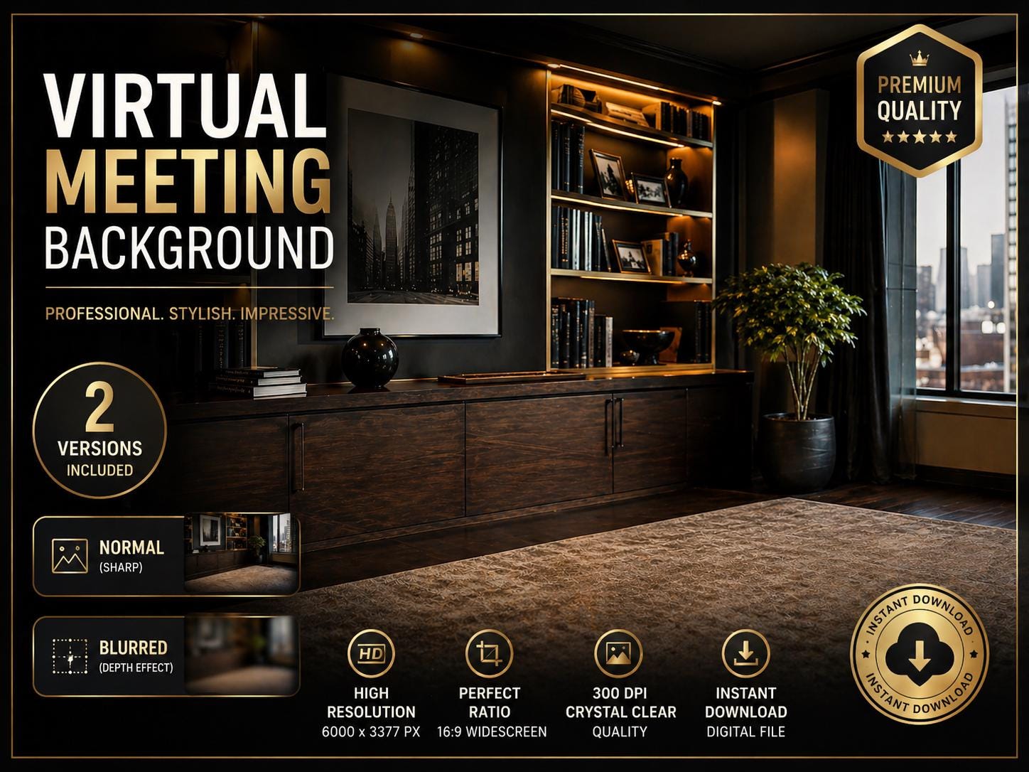 Luxury CEO Office Virtual Background, Professional Meeting Backdrop (2 ...