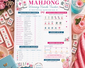 Mahjong Winning Hands Tracker Printable, Mahjong Hand Checklist & Progress Log - Digital Download