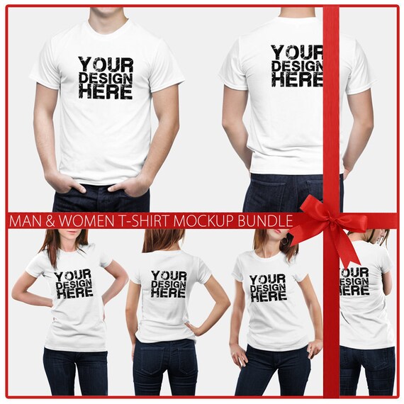 Download Men Women T Shirt Mockup Psd Bundle 6 Poses Models Mock Etsy