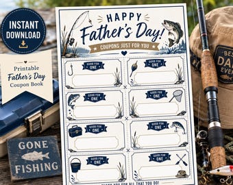 Buoni sconto per la pesca per la Festa del Papà (stampabili), regalo per papà appassionato di pesca, libretto di buoni (download immediato)
