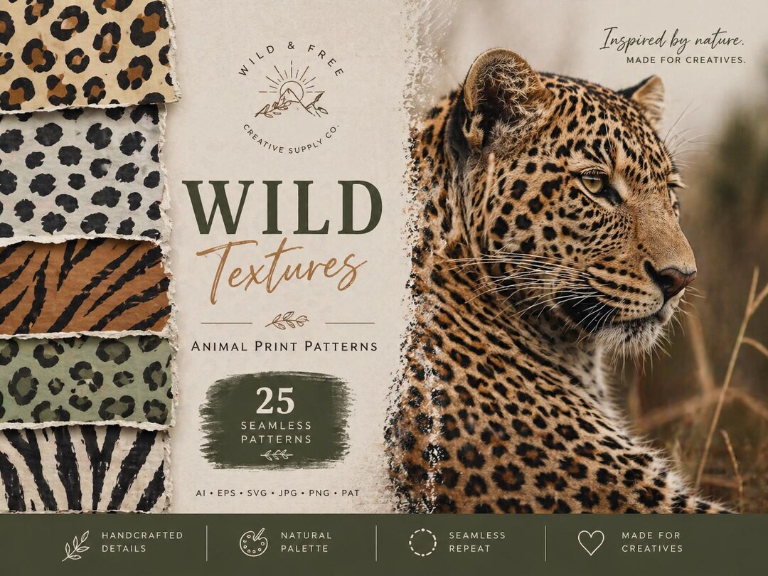 Seamless Animal Print Patterns Bundle, Safari Textures, Leopard Zebra ...