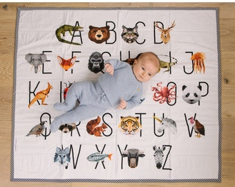 Alphabet Zoo Crib Alphabet Animal Nursery Whimsical Toddler Animal Bedding ABC Nursery Gender Neutral Nursery Animal Playmat Baby Shower