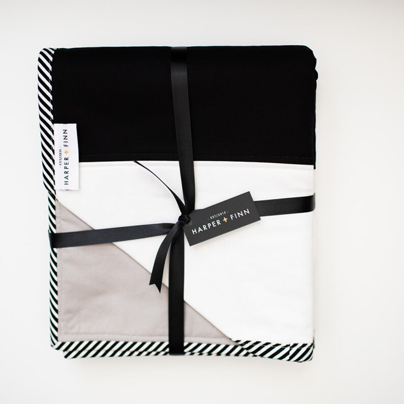 BLACK AND WHITE Stripe Crib Quilt Modern Gray Baby Bedding Etsy