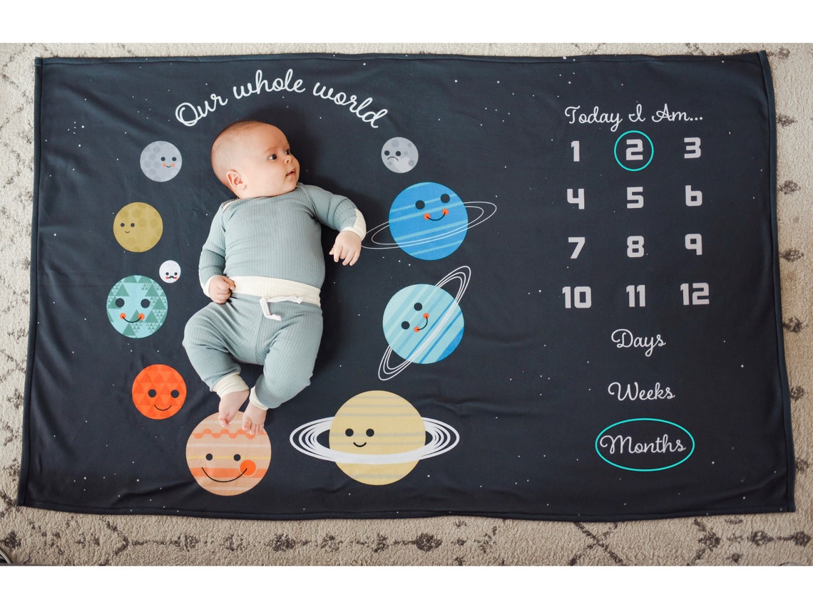 Outer Space Milestone Blanket Solar System Monthly Baby Etsy