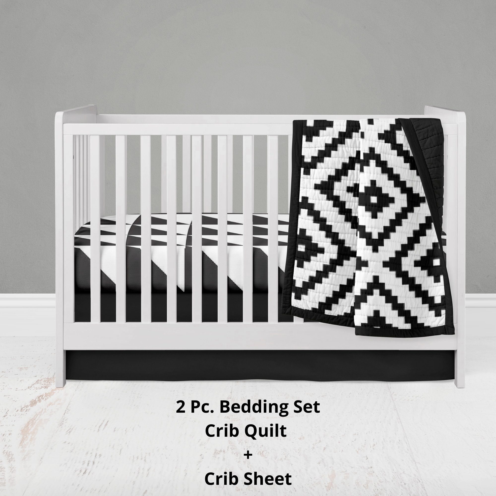 Aztec 2 Piece Crib Bedding Set Black and White Baby Quilt Triangle Fitted Crib Sheet Modern and Minimal Nursery Theme Gender Neutral Etsy Canada