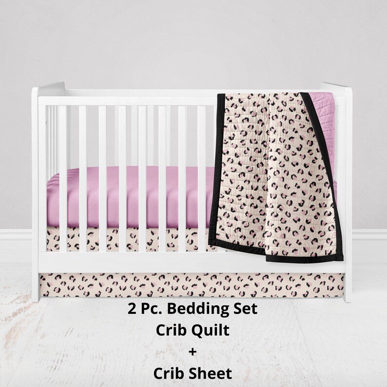 Leopard 2 Piece Crib Bedding Set Pink and Black Cheetah Baby Etsy UK