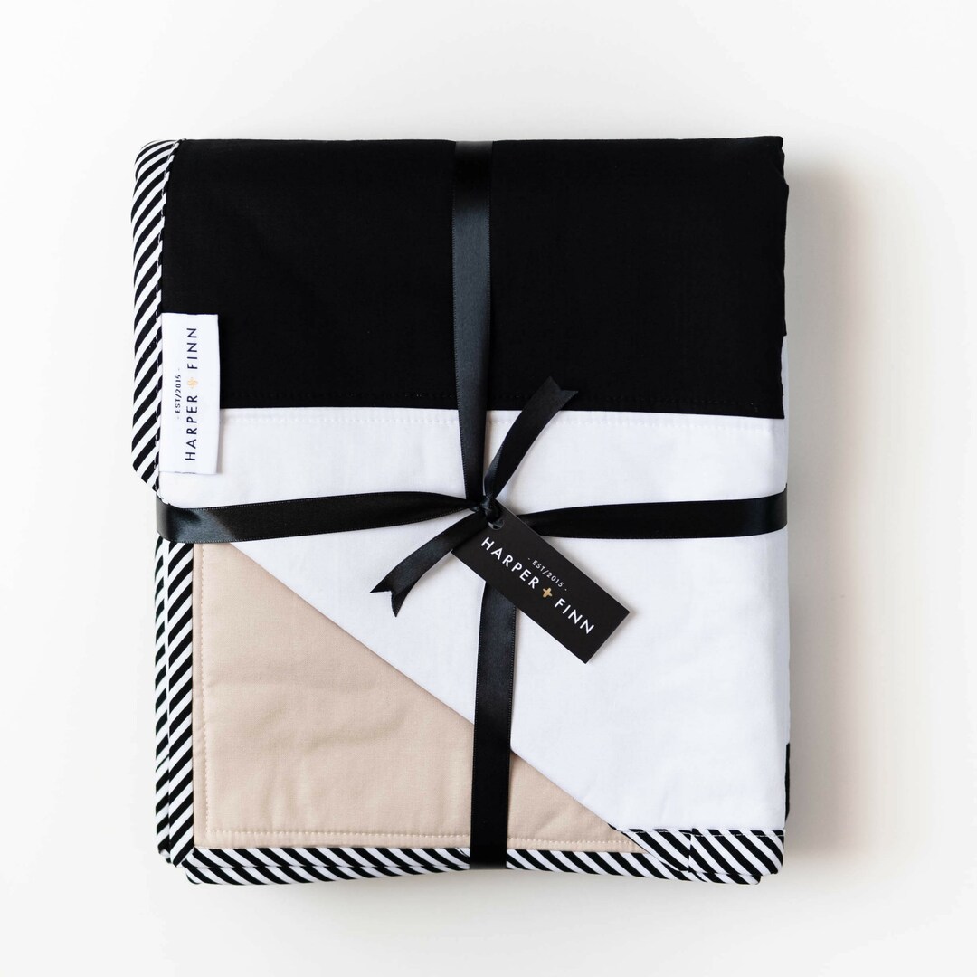 BLACK AND WHITE Stripe Crib Quilt off White Ivory Baby Blanket Minimal ...