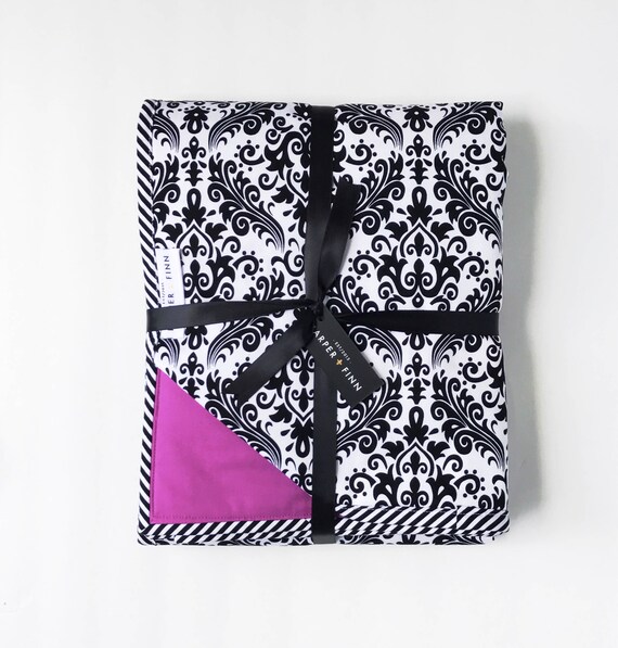 Black Damask Baby Blanket Purple Lavender Crib Bedding Etsy