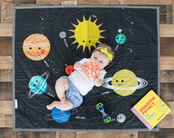 SPACE Activity Play Mat | Outer Space Tummy Time Sensory Blanket | Solar System Planet Baby Quilt | Galaxy Bedding | Celestial Baby Gift