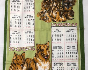 24 x 15.5 Vintage Calendar 1988 Cloth Wall Calendar Little Boy and Girl with Puppies