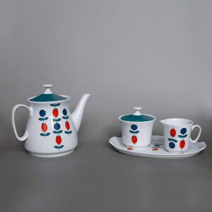 16 Stück Komplettes Tee/ Kaffee Set, Bavaria Creidlitz Bone China, Abstrakt Floral ~ Mid Century Design, Tadellose Erhaltung, Hochzeitsgeschenk