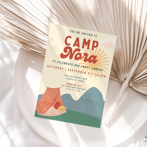 Retro Camp Invitation Instant Download, Printable, Vintage Camp, 70s, 1980s Camp Birthday, One Happy Camper