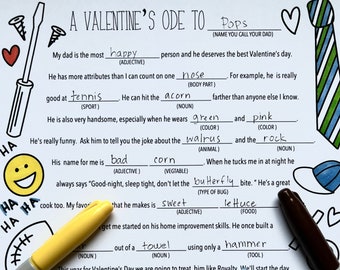 Valentine's Mad Lib and Coloring Page for Dad - Digital Download