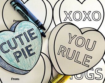 Candy Hearts Coloring Card Valentines