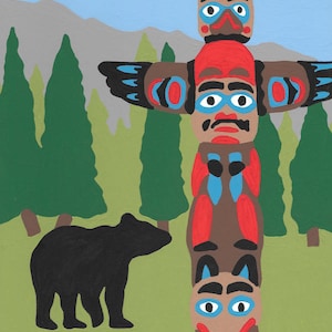 Paint by Number Kit - Alaska/Pacific North West Totem Pole and Black Bear (perfect for DIY paint parties)