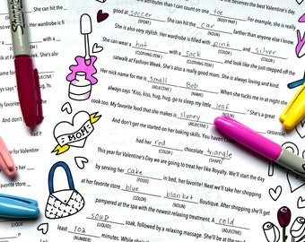 Valentine's Mad Lib and Coloring Page for Mom - Digital Download