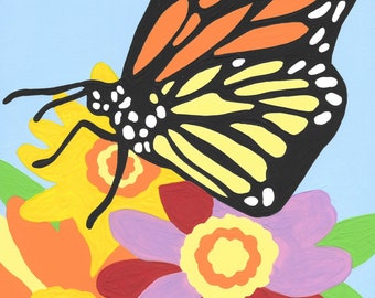 Paint by Number Kit - colorful monarch butterfly with flowers (perfect for DIY paint parties)