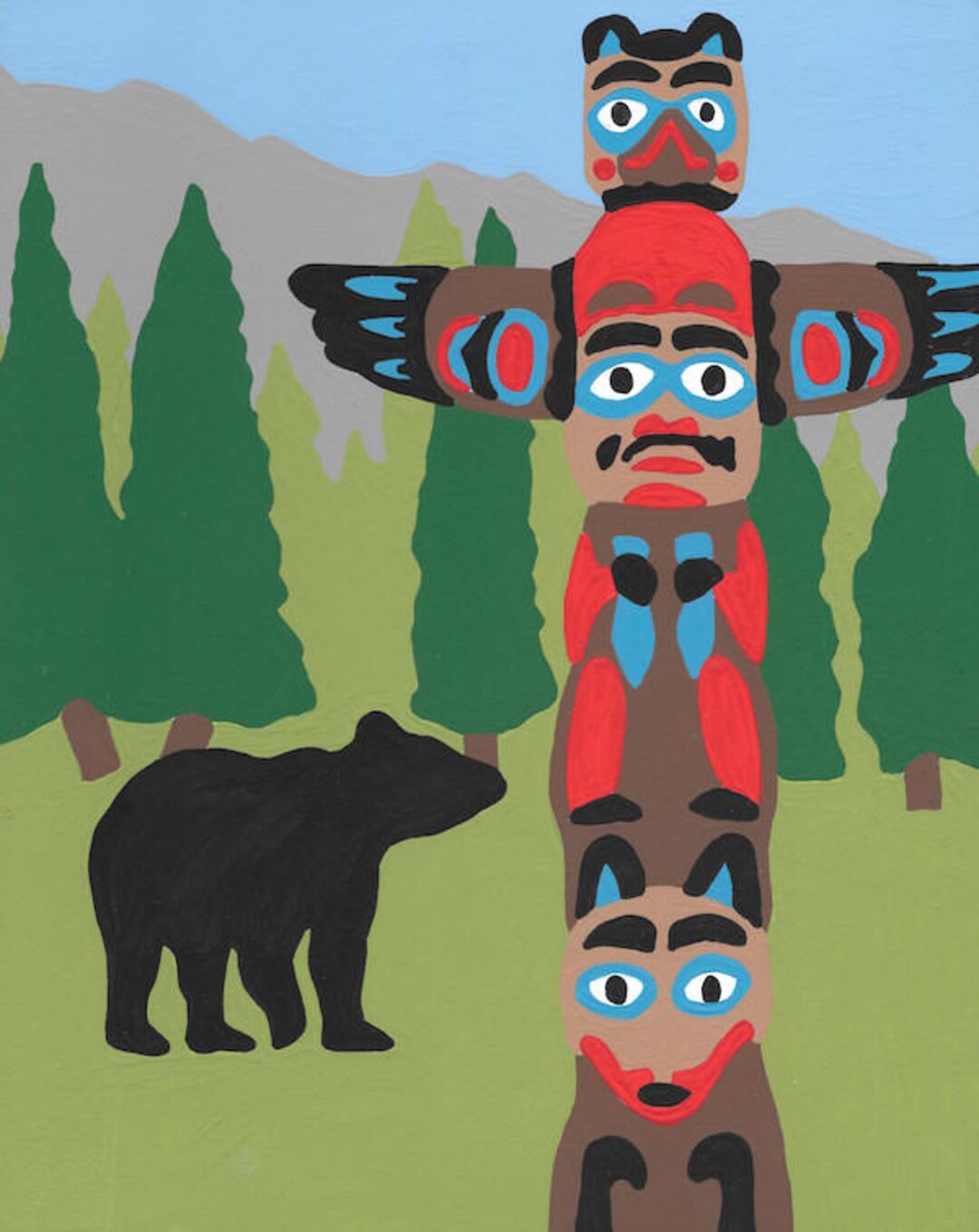 Totemic Numbers Totem Pole Paint by Number Kit: Alaska Black Bear DIY Art - Etsy