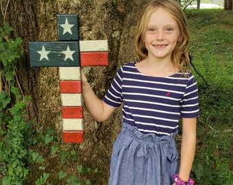 Rustic Wooden American Flag Cross, Flag Cross, American Flag, USA Flag Cross, American Flag Cross Christmas Gift, Wood Cross