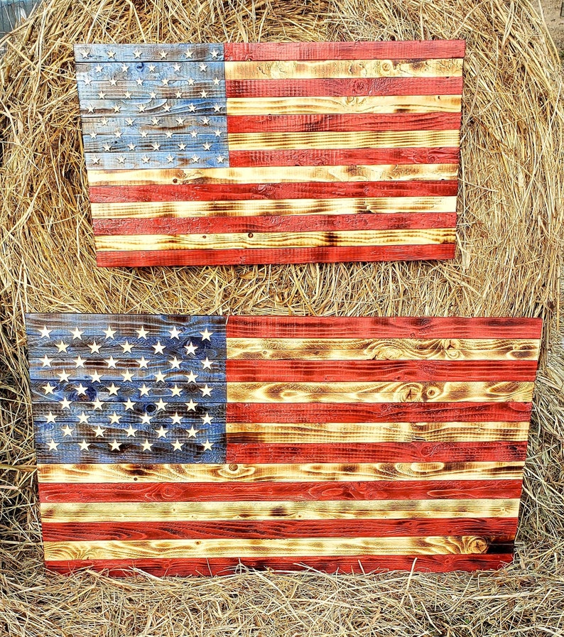 Rustic Wooden American Flag Stained Flag Pallet Flag Burnt - Etsy