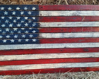 Rustic American Flag,  Pallet Flag, Rustic pallet American Flag, American Flag Wall Art, Distressed American Flag,36"X19 1/2" Christmas Gift