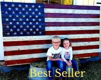 Rustic Wooden American Flag,  American Flag Wall Art, Wooden American Flag, Christmas Gift, 72"X39" - 80"X46" Wood Flag, Birthday Gift