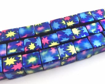 20 Blue Square Cube Beads, 8mm Christmas Beads, Star Beads, Glass Beads, Geometric Beads, Jewelry Making Beads, DIY Craft Beads, CB201 CC4