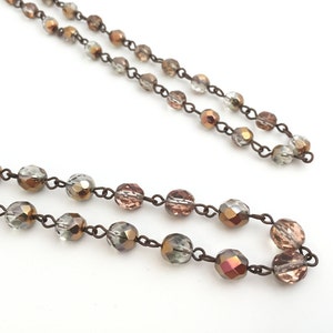 Czech Rosary Chain, Beaded Chain, Fire Polished Necklace Chain, DIY Curtain, Chandelier Chain, Crystal Copper, 1 Yard, RC0038, SB8-3