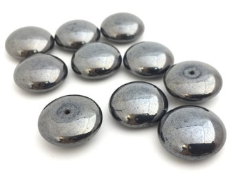 20mm Hematite Black Cabochon, Vintage Czech Glass Cabochon, Round Cabochon, Ring Cabochon, Pendant Cabochon, 2pcs 1131A CA4-3