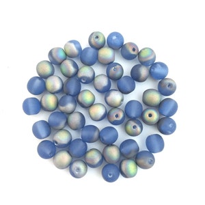 Perlina rotonda AB blu opaco da 6 mm, perlina di vetro ceco vintage smerigliato piccolo distanziatore sfuso 50 pezzi 2374C CC7-2