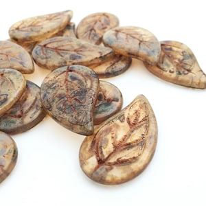 2 Rustic Brown Czech Glass Leaf Pendant Vintage Large Leaf Bead Big Glass Pendant Necklace DIY Craft, 20x34, 4007E CE4-4