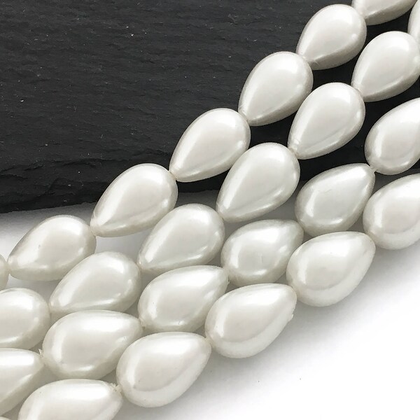 8x12 Pearl Teardrop Bead, White Glass Pearl, Bridal Pearl, Wedding Pearl, Faux Pearl, 10pcs