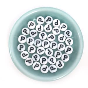 20 cuentas del alfabeto, letra P, blanco, cuentas de vidrio checo, cuentas personalizadas, artesanía diy, a granel, al por mayor