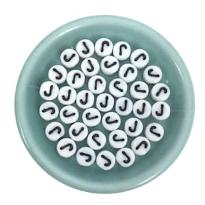20 contas do alfabeto, letra j, contas de letras, letras do alfabeto, letras brancas, contas de nome, contas de vidro tcheco, artesanato diy, contas de fabricação de joias