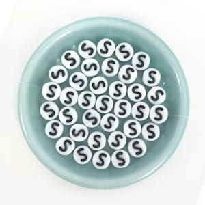 20 Cuentas del Alfabeto, Letra S, Blanco, Cuentas de Vidrio Checo, Cuentas Personalizadas, Artesanía DIY, Venta al por mayor
