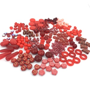 170g Czech Bead Mix, Red Glass Bead, Bead Soup, Assorted Bead, DIY Bead, Jewelry Making, Loose Bead, Bulk, Wholesale, BM017