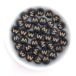 20 Cuentas del alfabeto, Letra negra W, Cuentas de nombre, Cuentas de vidrio checo, Letras del alfabeto, Cuentas de letras de 6 mm, Cuentas de bricolaje, Cuentas artesanales, Venta al por mayor
