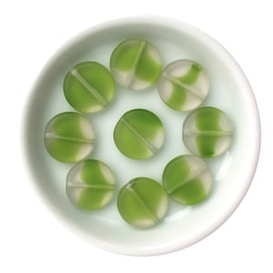 Perle de pièce plate bicolore, perle de disque vert, perle de verre tchèque de 12 mm, perle de verre givré, perle ronde plate mate, artisanat de bricolage, 15 pièces, A0091F AF3-3