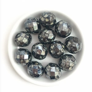 12mm Black Picasso Vintage Czech Fire Polished Round Faceted Bead Glass Spacer ohemian Beads DIY Craft Bead 8pc 1379A FP4-3