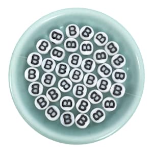 20 cuentas del alfabeto, letra B, cuentas de vidrio checo, blanco con letra negra, cuentas personalizadas, artesanía diy, a granel, al por mayor