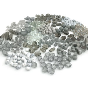 Bulk Glass Beads, 170g Bead Soup, Gray Bead Mix, Czech Glass Bead, Assorted Vintage Beads, Craft Beads, Wholesale, BM013