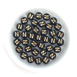 20 cuentas del alfabeto, letra negra N, cuentas de nombre, cuentas de vidrio checo, letras del alfabeto, cuentas de letras de 6 mm, cuentas de bricolaje, cuentas artesanales, al por mayor