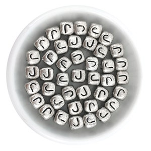 10 Metal Letter Bead, Letter Bead J, Metal Alphabet Bead, Cube Letter Bead, Silver Alphabet Bead, Personalized Bead, Craft Bead