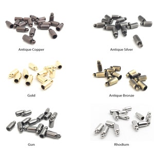 Leather Cord End Cap, Metal Connector, Gold Plated, Rhodium, Gunmetal, Antique Bronze, Antique Copper, Antique Silver, Fit 3mm, 10pc, 1-7/8