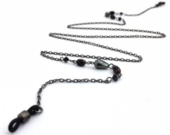 Black Eyeglass Chain, Eyeglass Holder, Necklace Lanyard, Eyeglass Leash, Chain For Glass, Beaded Chain, Gift For Her, Gunmtal, EC006