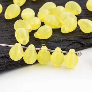 5x7 Opal Yellow Teardrop Bead, Czech Glass Bead, Small Drop, Pressed Bead, Bohemian Bead, 2446J, 50pc, CJ5-2